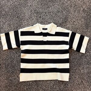 Striped Polo Tee - Black & Cream women’s sweater top